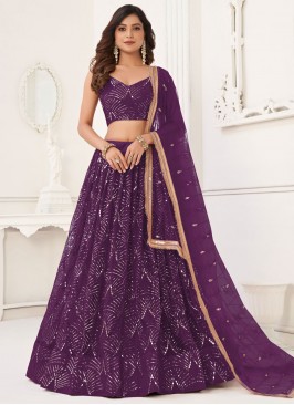 Designer Lehenga Choli Embroidered Net in Purple