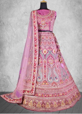 Designer Lehenga Choli Embroidered Velvet in Pink