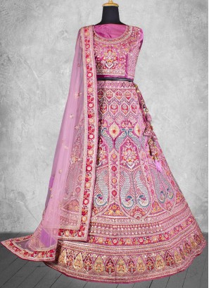 Designer Lehenga Choli Embroidered Velvet in Pink