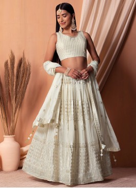 Designer Lehenga Choli Sequins Georgette in White