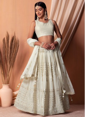 Designer Lehenga Choli Sequins Georgette in White