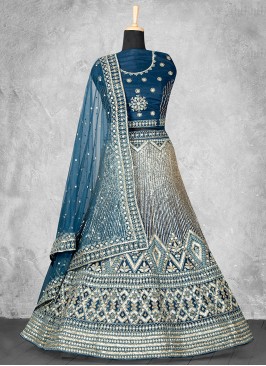 Designer Lehenga Choli Sequins Net in Teal