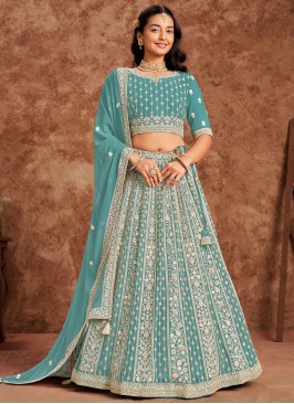 Designer Lehenga Choli Thread Faux Georgette in Blue