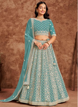 Designer Lehenga Choli Thread Faux Georgette in Blue