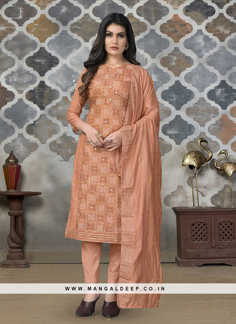 GiTAGGED® Jamnagari Bandhani Chiku Salwar Suit Dress Material