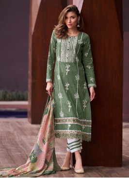 Designer Salwar Kameez Digital Print Cotton in Green