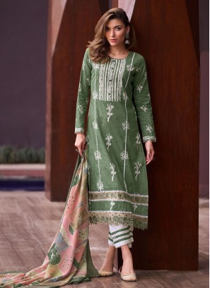 Designer Salwar Kameez Digital Print Cotton in Green