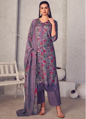 Designer Salwar Kameez Digital Print Pashmina in Purple