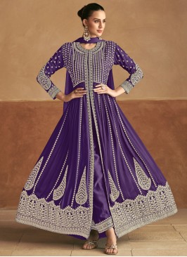 Designer Salwar Kameez Embroidered Chinon in Viole