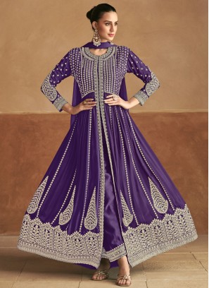 Designer Salwar Kameez Embroidered Chinon in Violet