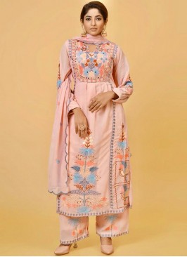 Designer Salwar Kameez Embroidered Faux Georgette in Peach