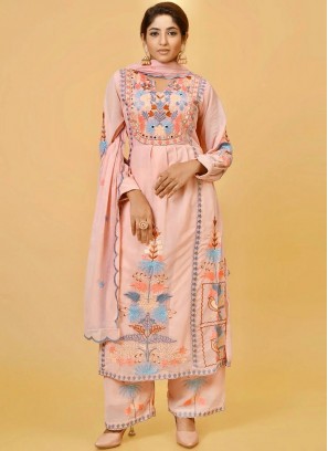 Designer Salwar Kameez Embroidered Faux Georgette in Peach