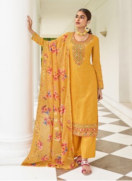Designer Salwar Kameez Embroidered Georgette in Yellow