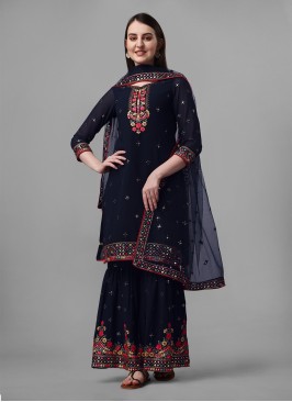 Designer Salwar Suit Designer Faux Georgette in Navy Blue