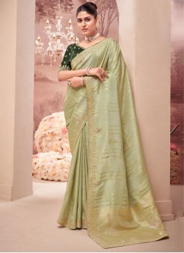 Designer Saree Embroidered Organza in Sea Green