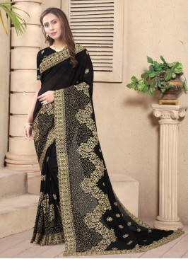Designer Saree Embroidered Silk in Black