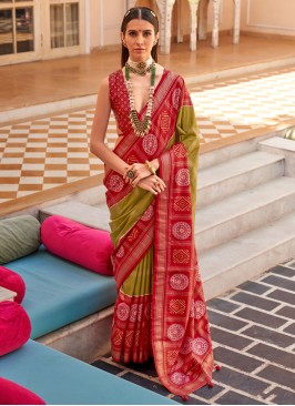 Designer Saree Foil Print Silk in Green