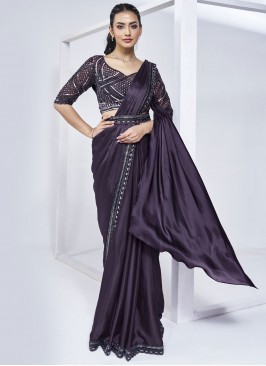 Designer Saree Sequins Crepe Silk in Purple