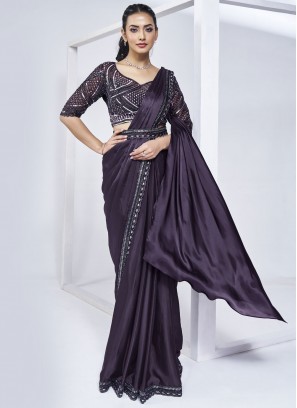 Designer Saree Sequins Crepe Silk in Purple