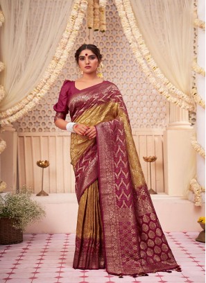 Designer Wedding Wear Raw Silk Saree In Beautiful Mahendi Color
