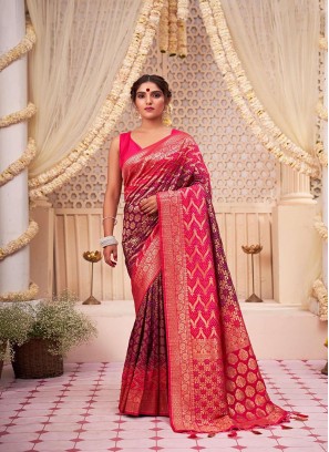 Designer Wedding Wear Raw Silk Saree In Beautiful Purple Color
