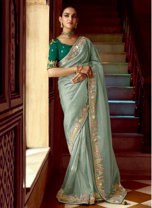 Desirable Aqua Blue Fancy Fabric Classic Saree