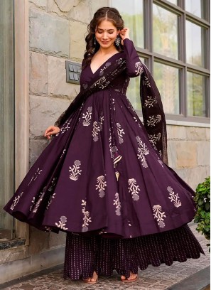 Desirable Digital Print Wine Designer Salwar Kameez 