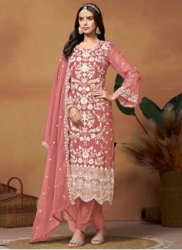 Desirable Embroidered Organza Pink Designer Salwar