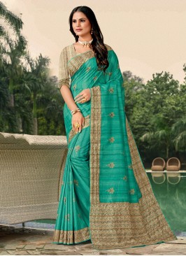 Desirable Katha Blue Tussar Silk Trendy Saree