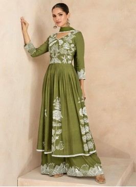 Desirable Thread Rayon Green Trendy Salwar Kameez