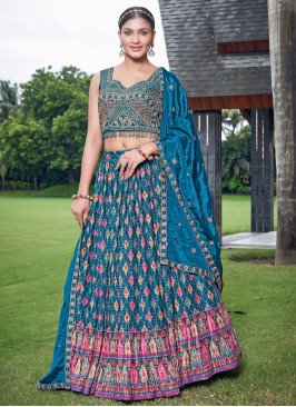 Digital Print Chinon Readymade Lehenga Choli in Blue