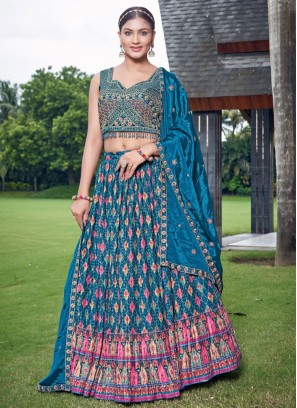 Digital Print Chinon Readymade Lehenga Choli in Blue