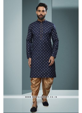 Digital Print Cotton Kurta Pyjama with Art Silk Pe