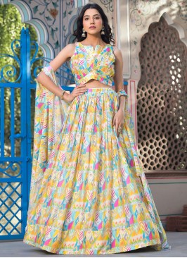 Digital Print Georgette Readymade Lehenga Choli in Multi Colour