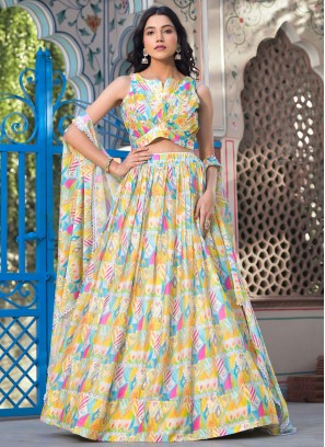 Digital Print Georgette Readymade Lehenga Choli in Multi Colour