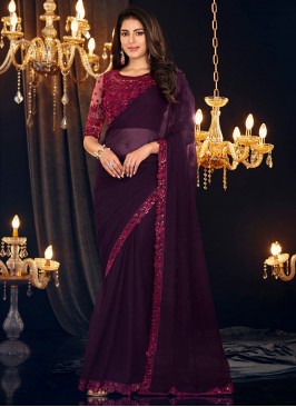 Dignified Embroidered Shimmer Georgette Trendy Saree