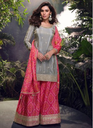 Dignified Embroidered Shimmer Grey Trendy Salwar Kameez