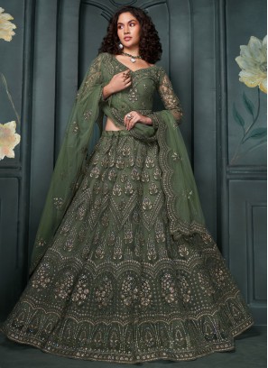 Dilettante Net Embroidered Green Trendy Lehenga Choli