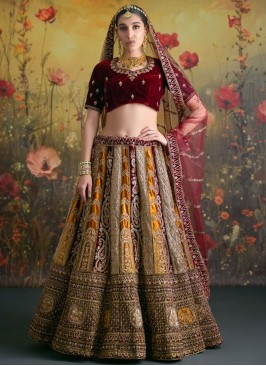 Dimond Velvet Long Choli Lehenga in Gold