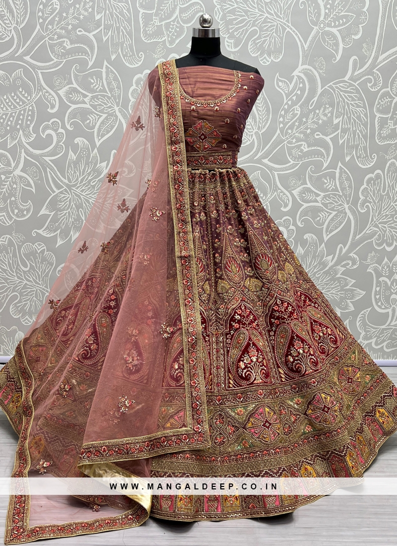 Wedding Lehenga Choli in Olive Soft Net with Heavy Designer Dori,Sequance  Embroidery Work - LC4420