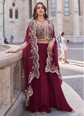 Distinctive Stone Silk Maroon and Rani Readymade Salwar Kameez