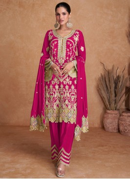 Distinctively Chinon Rani Embroidered Readymade Salwar Kameez