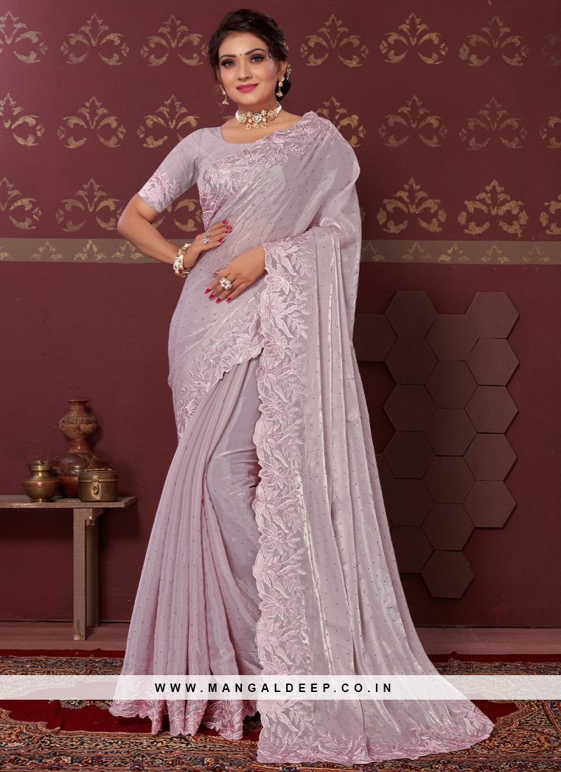 Buy Lavender Floral Printed Satin Function Wear Saree From Ethnic Plus