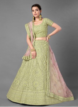 Distinctively Green Sequins Art Silk Bollywood Leh