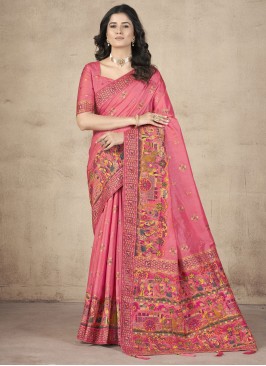 Distinctively Peach and Pink Designer Saree