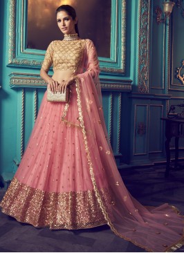 Distinctively Pink Zari Net Trendy Lehenga Choli
