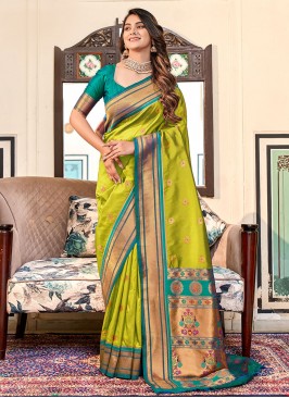 Distinctively Sea Green Woven Contemporary Saree