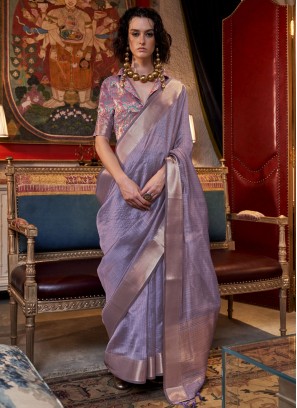 Distinguishable Chiffon Weaving Lavender Trendy Saree