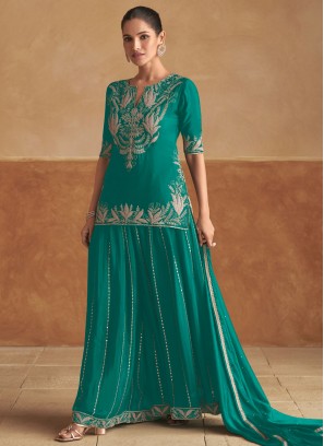 Divine Chinon Rama Embroidered Trendy Palazzo Salwar Kameez