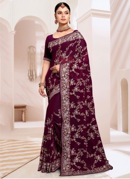 Divine Resham Wine Classic Saree